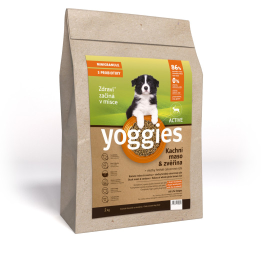 2kg Yoggies Active Kachní maso&zvěřina, minigranule lisované za studena s probiotiky