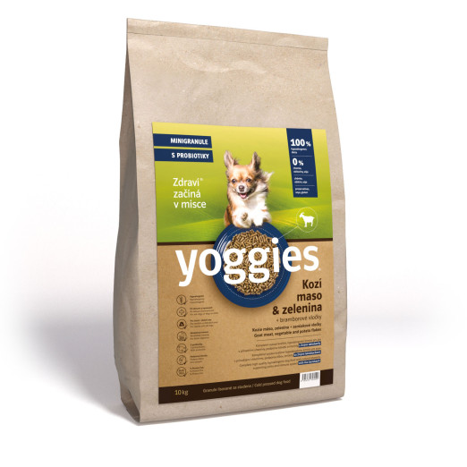 10kg Yoggies Kozí maso&zelenina, hypoalergenní minigranule lisované za studena s probiotiky