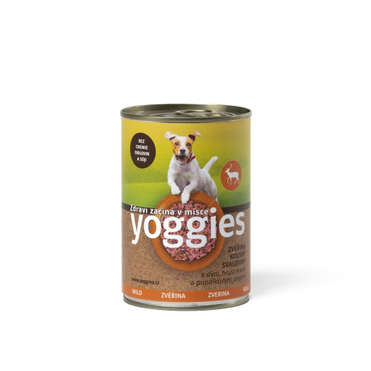 400g Yoggies zvěřinová konzerva s dýní, brusinkami a pupálkovým olejem