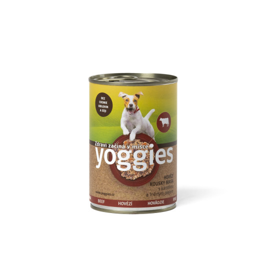 400g Yoggies hovězí konzerva s karotkou a lněným olejem