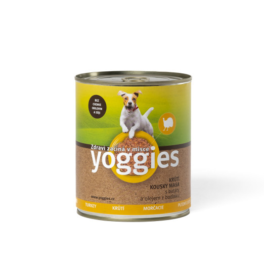 800g Yoggies krůtí konzerva s batáty a bodlákovým olejem