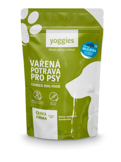 650g Yoggies Vařená potrava pro psy – Vánoční bílá ryba s brusinkami a hruškami